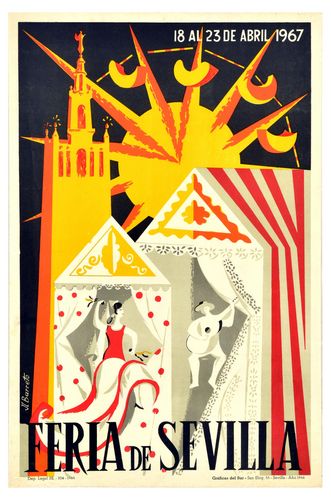 Vintage 1967 Seville Spain Feria Tourism Poster Reprint A3/A4