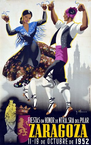 Vintage 1952 Zaragoza Feria Fiesta Tourism Poster Reprint A3/A4