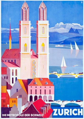 Vintage Zurich Switzerland Tourism Poster Reprint A3/A4