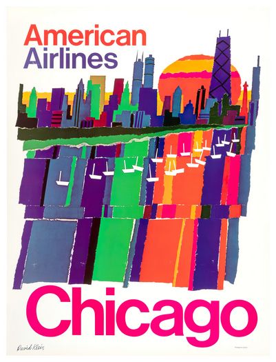 Vintage American Airlines Flights To Chicago Poster Print A3/A4