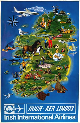 Vintage Aer Lingus Flights To Ireland Poster Print A3/A4