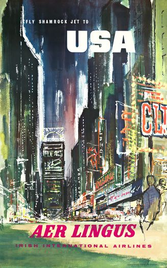 Vintage Aer Lingus Flights To USA Poster Print A3/A4