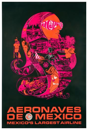 Vintage Aero Mexico Flights To Acapulco Poster Print A3/A4