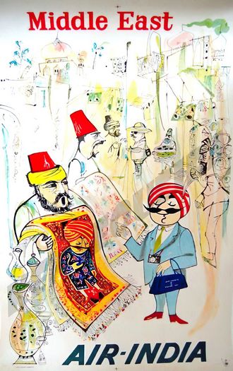 Vintage Air India Flights To The Middle East Poster Print A3/A4