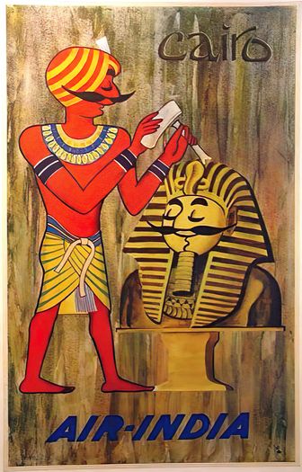 Vintage Air India Flights To Cairo Poster Print A3/A4