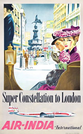 Vintage Air India Constellation Flights To London Poster Print A3/A4