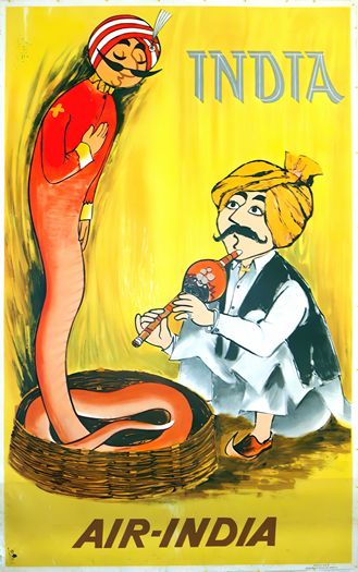 Vintage Air India Flights To India Snake Charmer Poster Print A3/A4