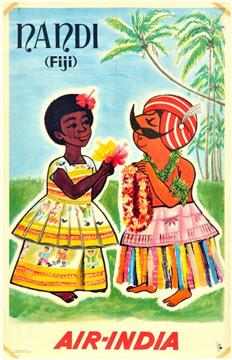 Vintage Air India India Flights To Nandi Fiji Poster Print A3/A4