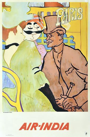 Vintage Air India Flights To Paris Toulouse Lautrec Poster Print A3/A4