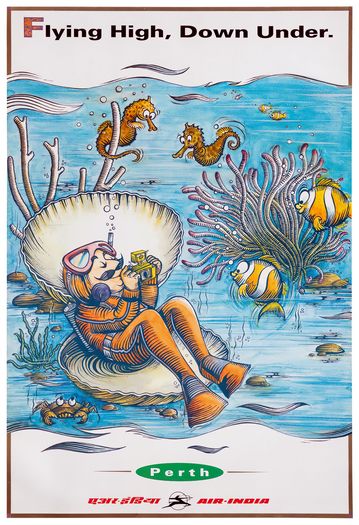 Vintage Air India Flights To Perth Down Under Poster Print A3/A4