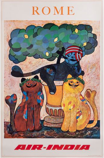 Vintage Air India Flights To Rome Romulus and Remus Poster Print A3/A4