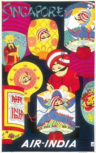Vintage Air India Flights To Singapore Poster Print A3/A4