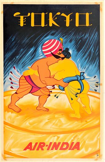 Vintage Air India Flights To Tokyo Poster Print A3/A4