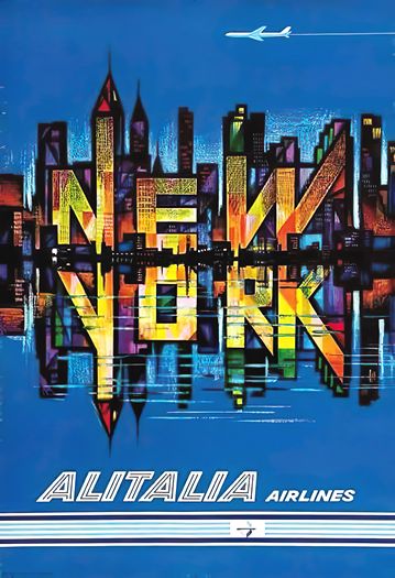 Vintage Alitalia Flights To New York City Poster Print A3/A4