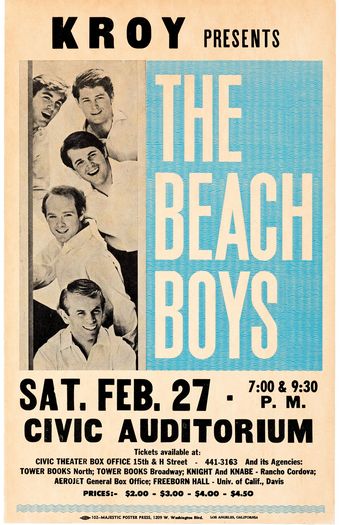 Vintage 1965 Beach Boys Sacramento Concert Tour Poster Print A3/A4