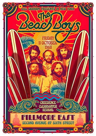 Vintage 1968 Beach Boys New York Concert Tour Poster Print A3/A4
