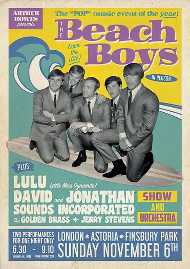 Vintage 1966 Beach Boys London Concert Tour Poster Print A3/A4