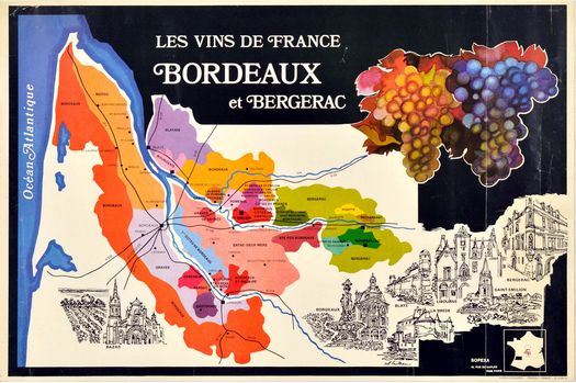 Vintage French Bordeaux Wine Map Tourism Poster Print A3/A4