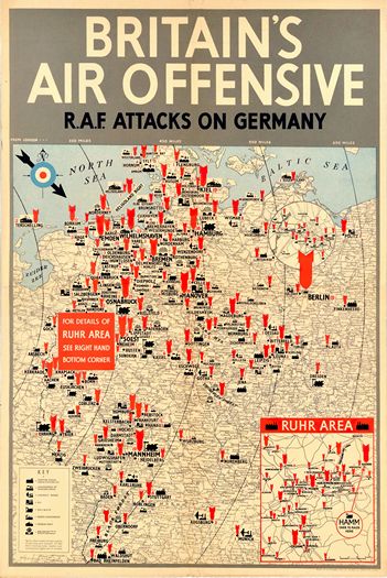 Vintage Map of British Air Offensive Against Germany World War Two Poster Print A3/A4