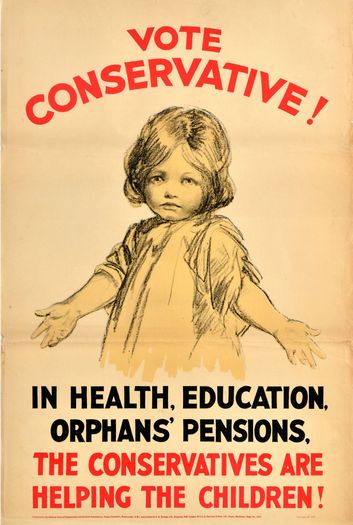 Vintage 1920's Conservative Party Help The Children Election Poster Print A3/A4
