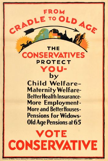 Vintage 1920's Conservative Party From Cradle To Old Age Election Poster Print A3/A4