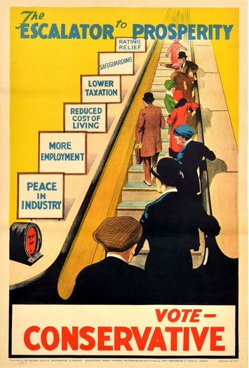 Vintage 1920's Conservative Party Escalator To Prosperity Election Poster Print A3/A4