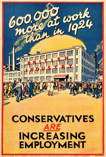 Vintage 1920's Conservative Party Increasing Employment Election Poster Print A3/A4