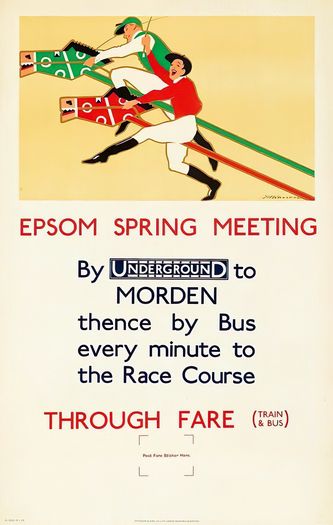 Vintage Epsom Spring Meeting Horse Racing Poster Print A3/A4
