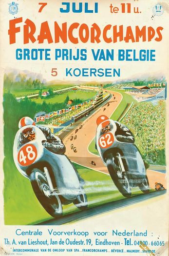 Vintage Belgian Motorcycle Racing Poster Print A3/A4