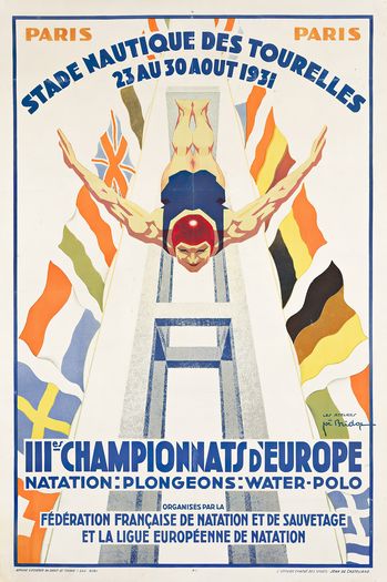 Vintage 1931 European Diving Championships Paris Poster Print A3/A4