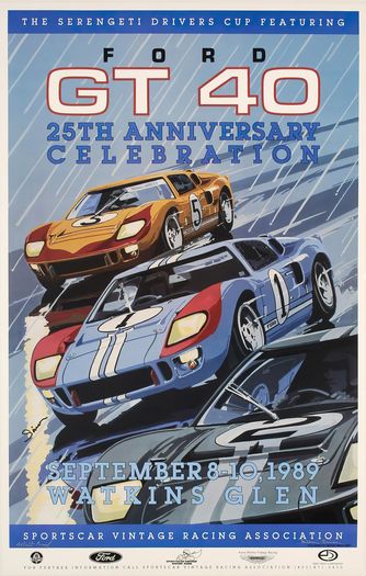 Vintage 1989 GT40 Watkins Glen Motor Racing Poster Print A3/A4