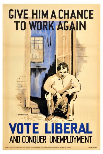 Vintage 1920's Liberal Party Conquer Unemployment Poster Print A3/A4
