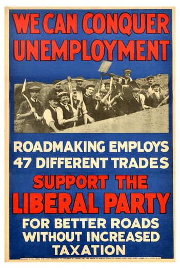 Vintage 1920's Liberal Party Conquering Unemployment Poster Print A3/A4