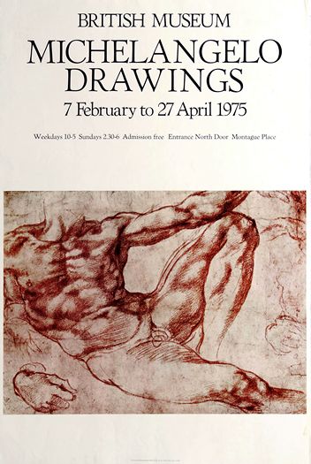 Vintage 1975 British Museum Michelangelo Drawings Exhibition Poster Print A3/A4