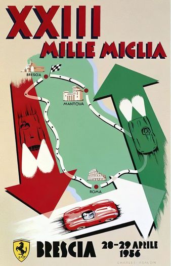 Vintage 1956 Mille Miglia Motor Racing Poster Print A3/A4