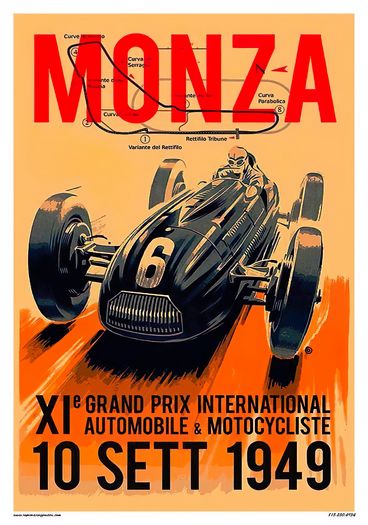 Vintage 1949 Monza Italian Grand Prix Motor Racing Poster Print A3/A4