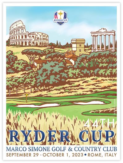 Vintage 2023 Ryder Cup Golf Rome Poster Print A3/A4