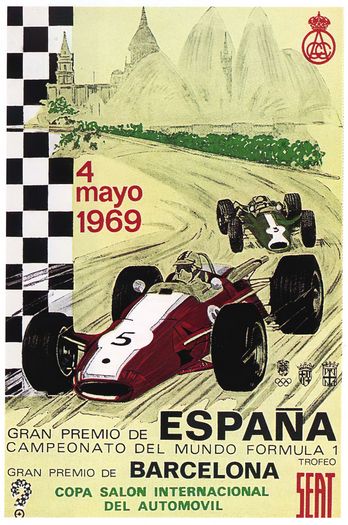 Vintage 1969 Spanish Grand Prix Motor Racing Poster Print A3/A4
