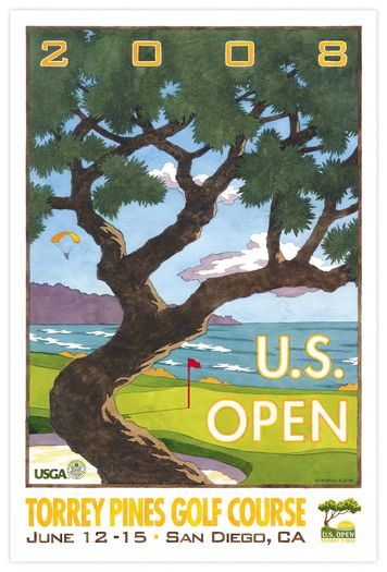 Vintage 2008 US Open Golf Torrey Pines Poster Print A3/A4