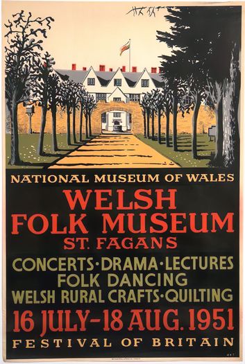 Vintage 1951 Welsh Museum Festival of Britain Poster Print A3/A4