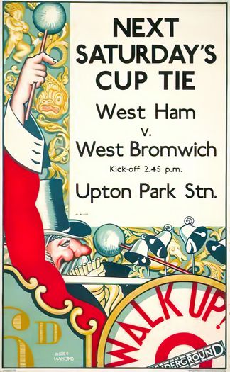 Vintage 1920's West Ham West Bromwich Albion Football Match Poster Print A3/A4