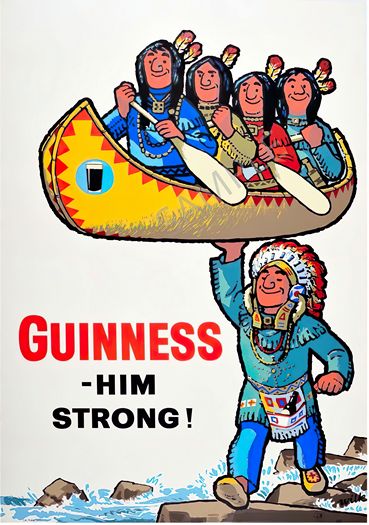 Vintage Guinness Native American Him Strong Advertisement Poster Print A3/A4
