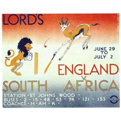 1930’s England South Africa Cricket Promotional Poster 
