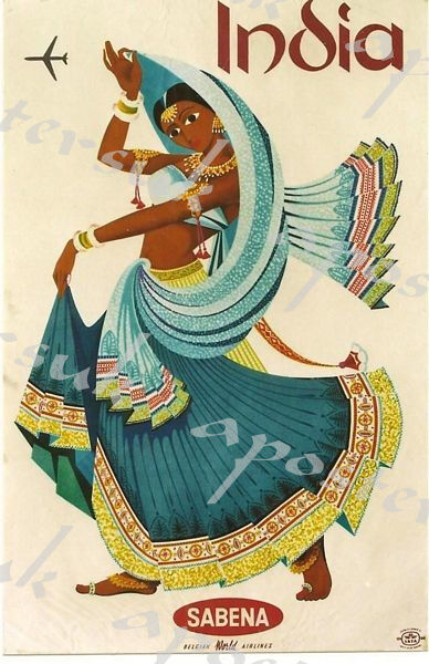 Vintage Sabena Flights to India Poster A3/A4 Print