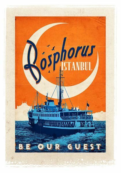 Vintage Turkish Istanbul Bosphurus Travel Poster A3/A2/A1 Print
