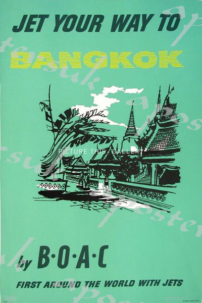 Vintage BOAC Flights to Bangkok Poster A3/A4 Print