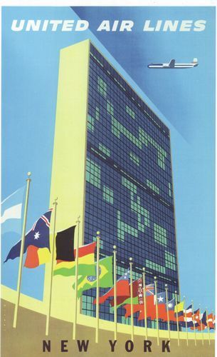 United Airlines New York United Nations Travel Poster A3 / A2 Reprint