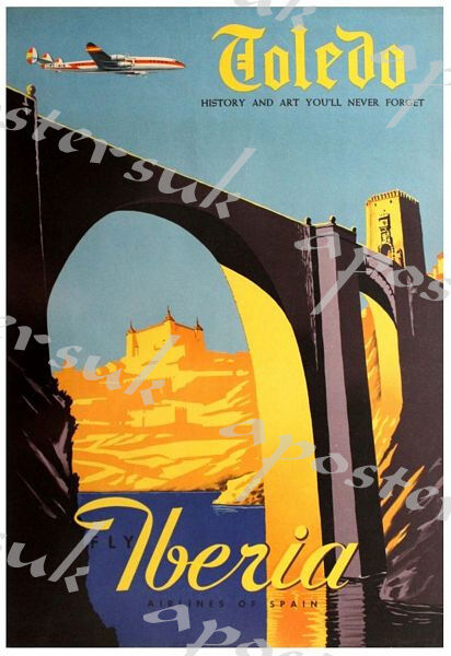 Vintage Iberia Spanish Airlines Toledo Poster A3/A4 Print