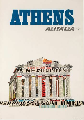 Vintage Alitalia Flights To Athens Airline Poster Print A3/A4