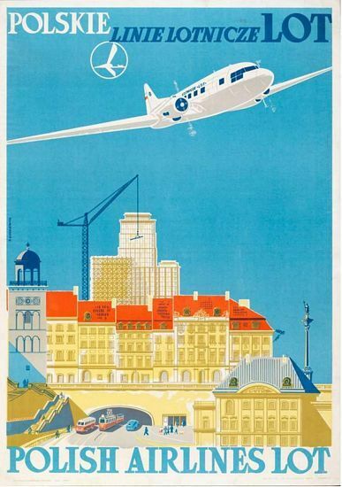 Vintage LOT Polish Airlines Flights to Poland Poster A3 Print